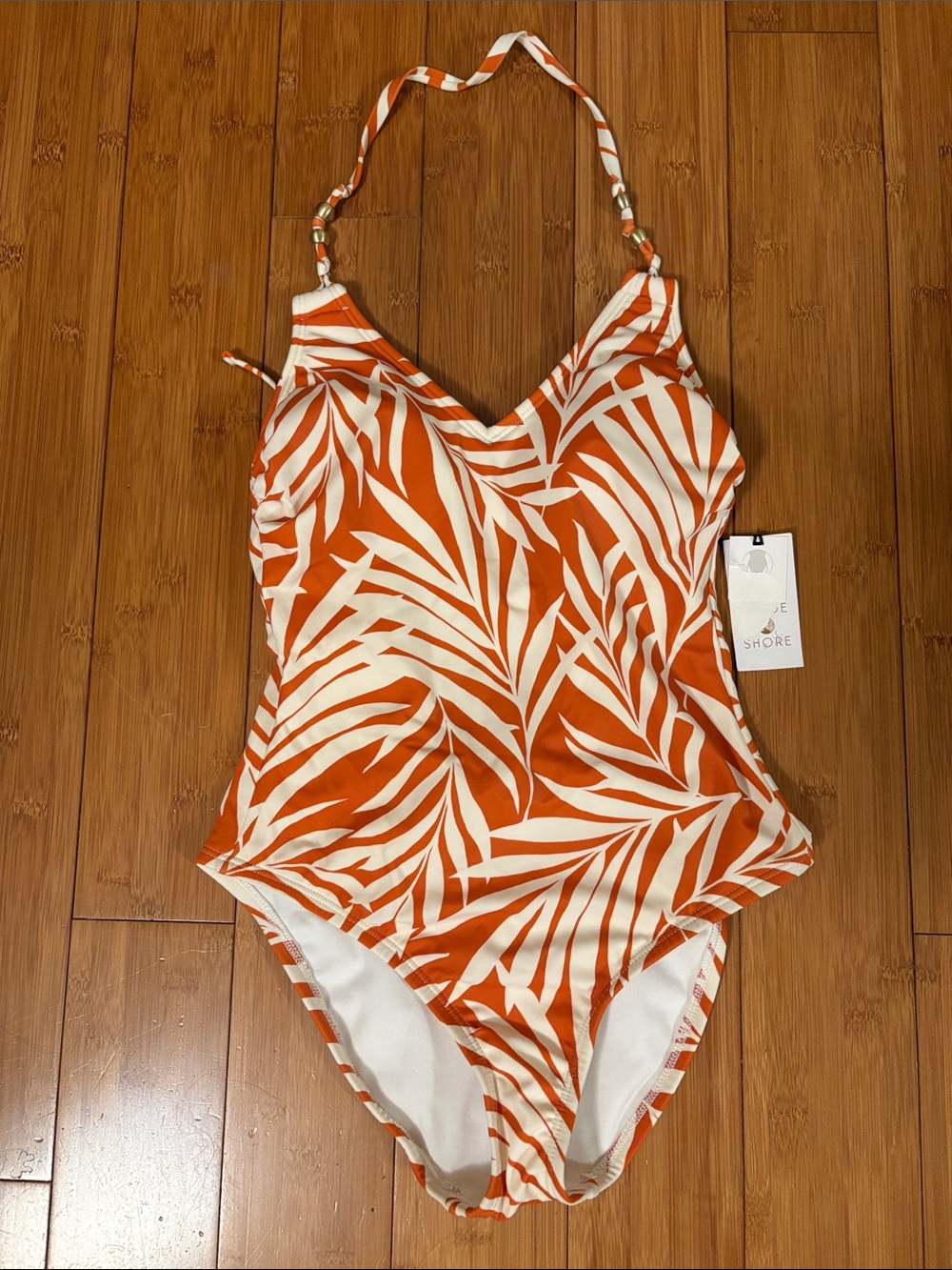 Shade & Shore Orange and White Palm-Print Kids One-Piece Swimsuit XS